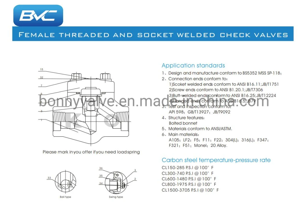 API 602 150 800 Pound Grade Forging Steel Ss Brass Spring Check Valve